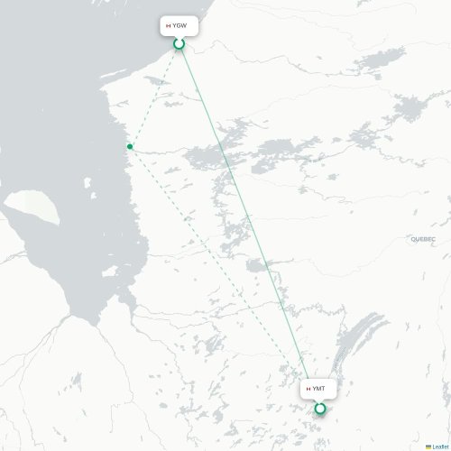 Mapa de vuelo directo Kuujjuarapik - Chibougamau