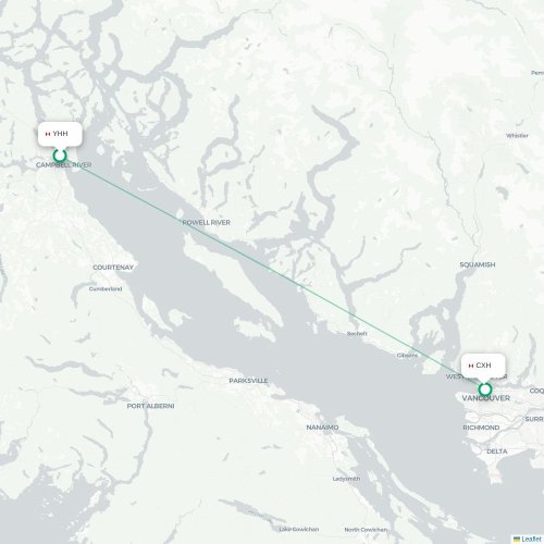 Mapa de vuelo directo Campbell River - Vancouver