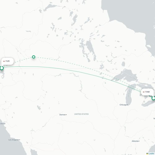 Mapa de vuelo directo Hamilton - Vancouver