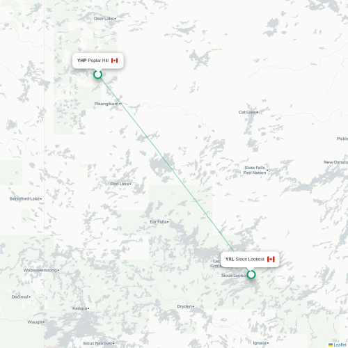Mapa lotu bezpośredniego Poplar Hill – Sioux Lookout