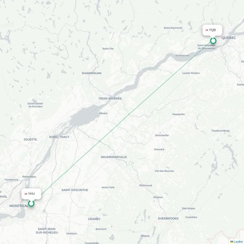 Mapa de vuelo directo Montreal - Quebec