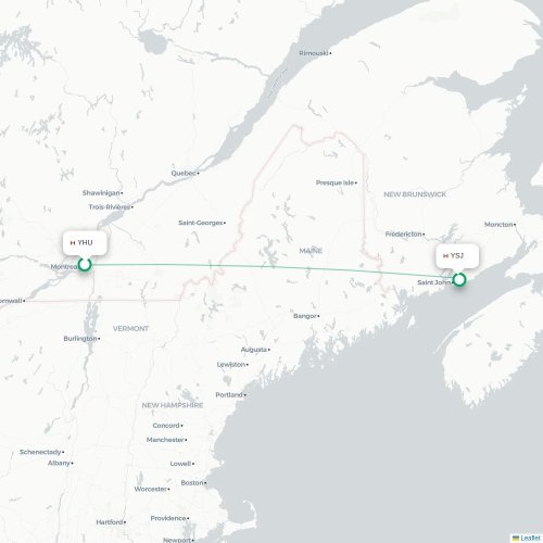 Mapa de vuelo directo Montreal - Saint John