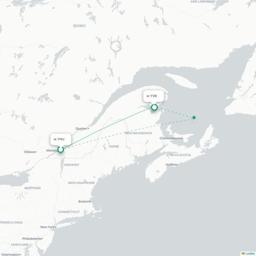 Mapa de vuelo directo Montreal - Bonaventure