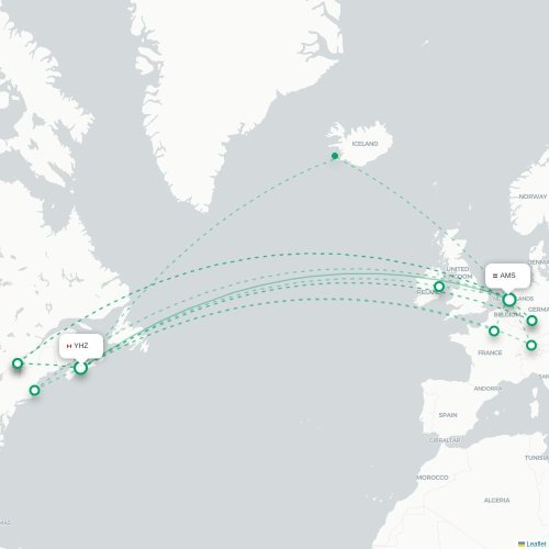 Halifax - Amsterdam kaart van rechtstreekse vlucht