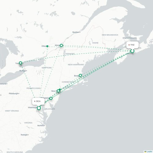 Mapa de vuelo directo Halifax - Washington D. C.