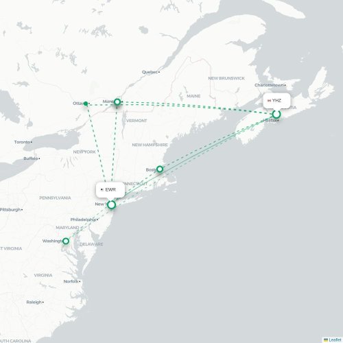Mapa de vuelo directo Halifax - Newark