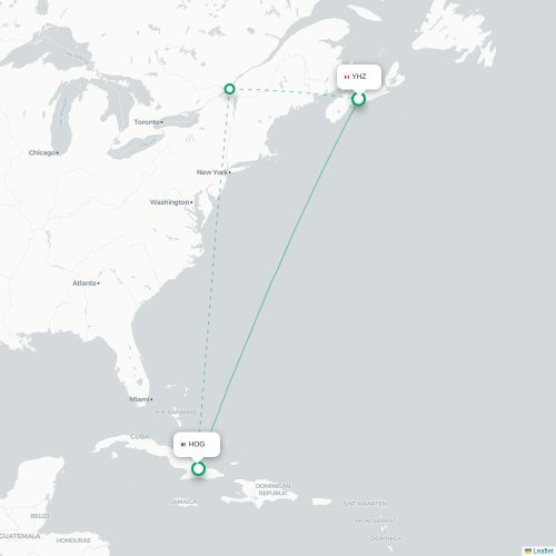 Mapa lotu bezpośredniego Halifax – Holguín
