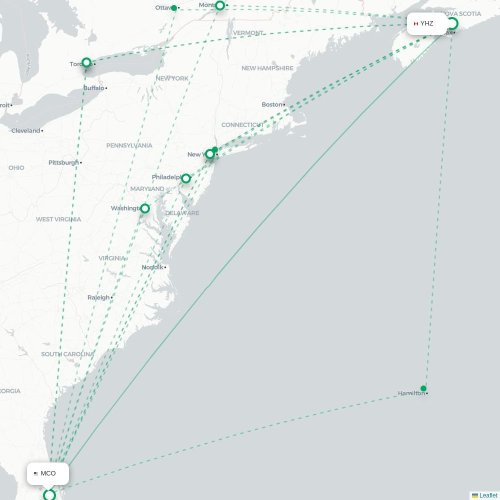Mapa de vuelo directo Halifax - Orlando