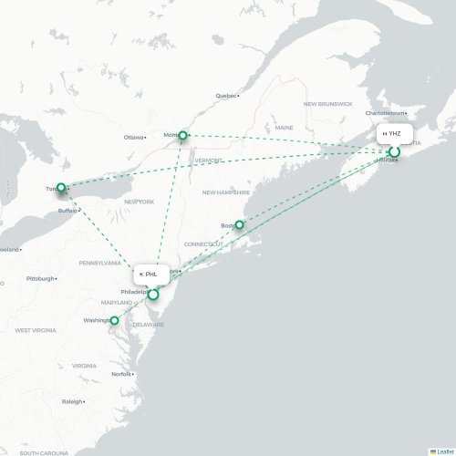 Mapa de vuelo directo Halifax - Filadelfia
