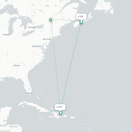 Mapa de vuelo directo Halifax - San Felipe de Puerto Plata