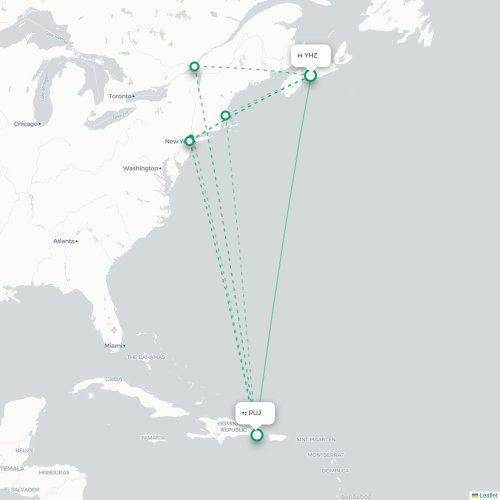 Mapa de vuelo directo Halifax - Punta Cana