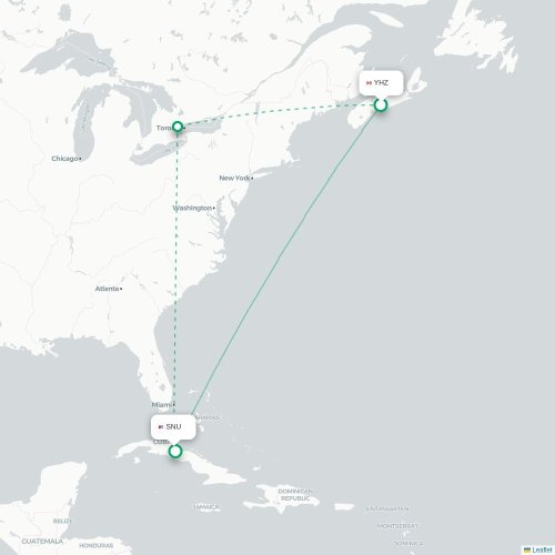 Mapa lotu bezpośredniego Halifax – Santa Clara