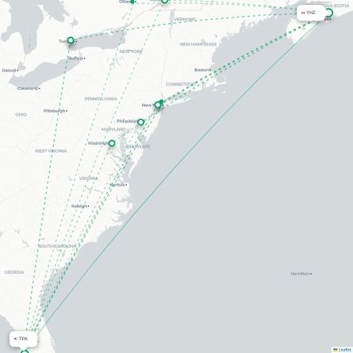 Mapa de vuelo directo Halifax - Tampa
