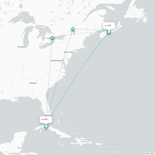 Mapa lotu bezpośredniego Halifax – Varadero