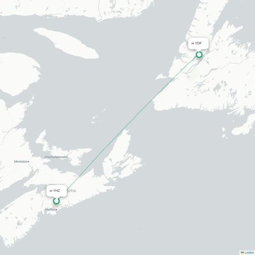 Mapa de vuelo directo Halifax - Deer Lake