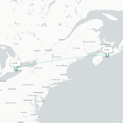 Mapa de vuelo directo Halifax - Hamilton
