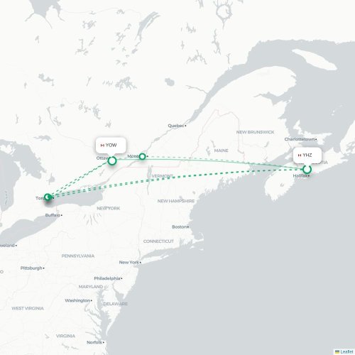 Mapa de vuelo directo Halifax - Ottawa