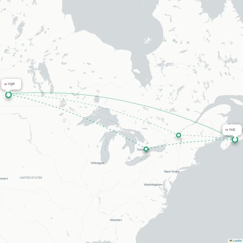 Mapa lotu bezpośredniego Halifax – Regina
