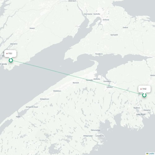 Mapa de vuelo directo Halifax - Saint John