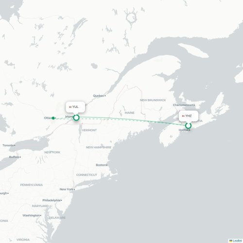 Mapa de vuelo directo Halifax - Montreal