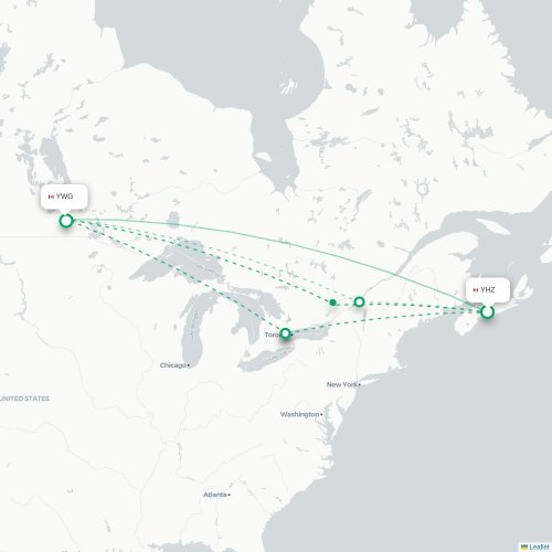 Mapa de vuelo directo Halifax - Winnipeg