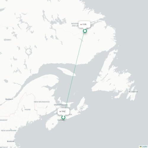 Mapa de vuelo directo Halifax - Happy Valley-Goose Bay