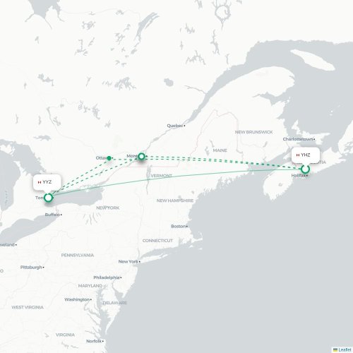 Mapa de vuelo directo Halifax - Toronto