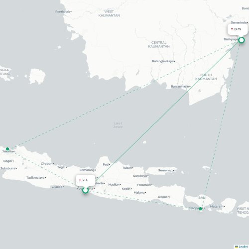 Mapa lotu bezpośredniego Yogyakarta – Balikpapan