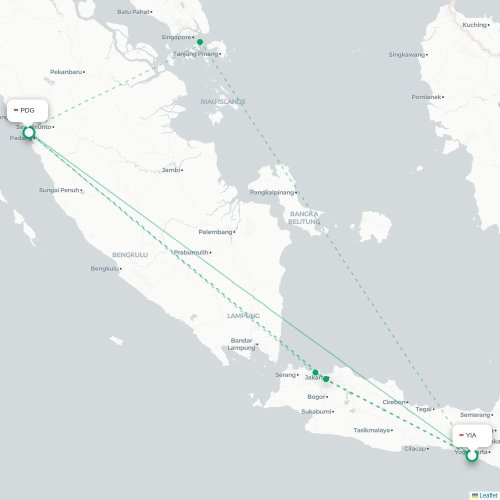Mapa lotu bezpośredniego Yogyakarta – Padang