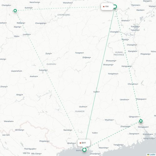 Mapa lotu bezpośredniego Yichang – Beihai