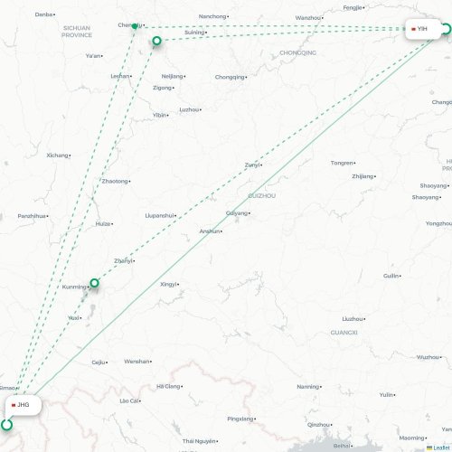 Mapa de vuelo directo Yichang - Xishuangbanna
