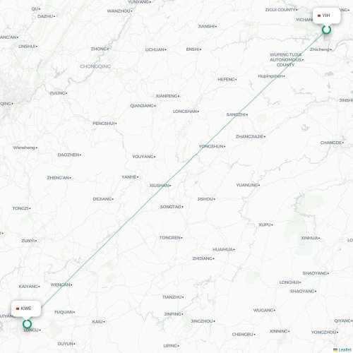 Mapa de vuelo directo Yichang - Guiyang