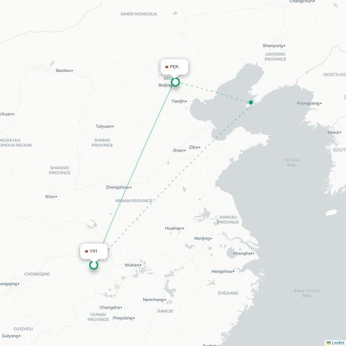 Mapa de vuelo directo Yichang - Pekín
