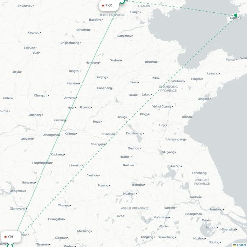Mapa de vuelo directo Yichang - Pekín