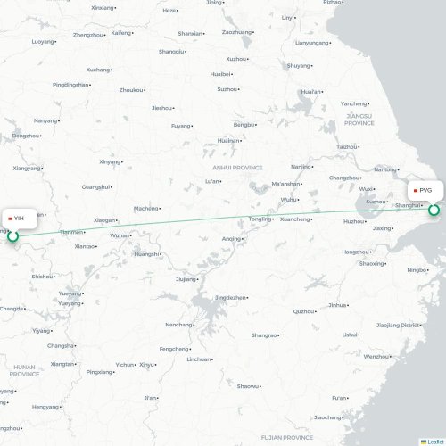 Mapa de vuelo directo Yichang - Shangai