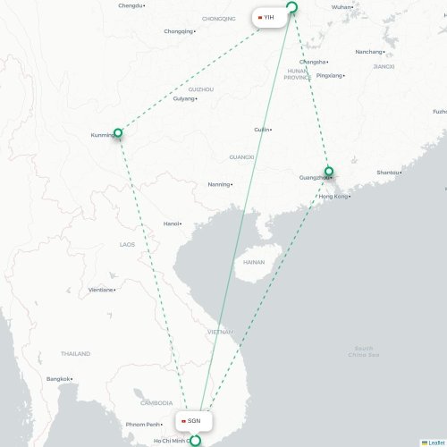 Mapa de vuelo directo Yichang - Ciudad Ho Chi Minh