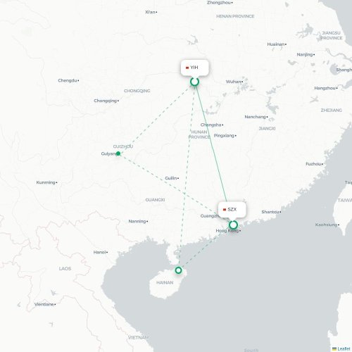 Mapa de vuelo directo Yichang - Shenzhen
