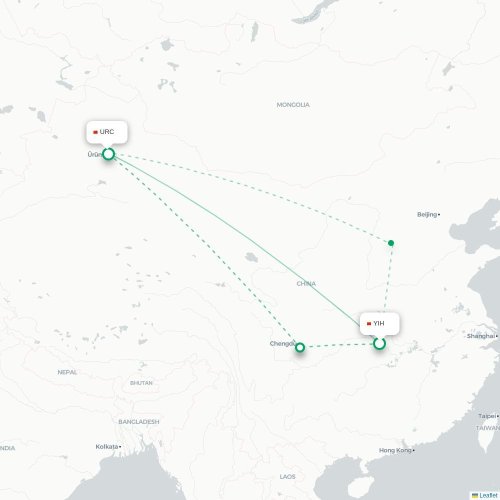Mapa de vuelo directo Yichang - Ürümqi