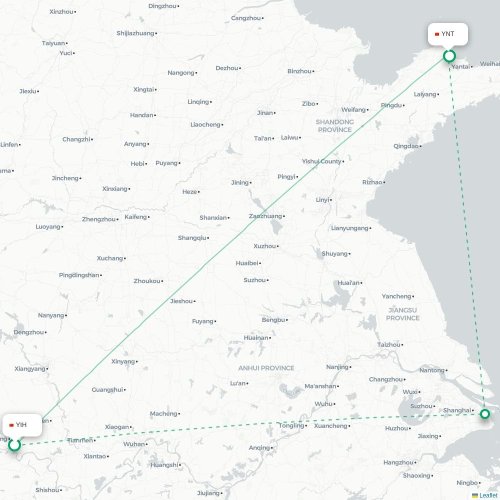 Mapa de vuelo directo Yichang - Yantai