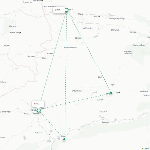 Mapa lotu bezpośredniego Ili – Aksu