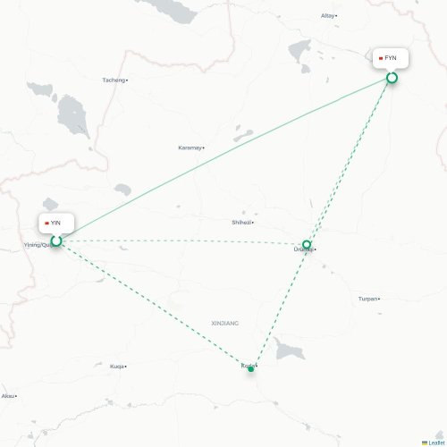 Mapa lotu bezpośredniego Ili – Fuyun