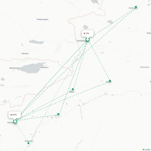 Mapa lotu bezpośredniego Ili – Kaszgar