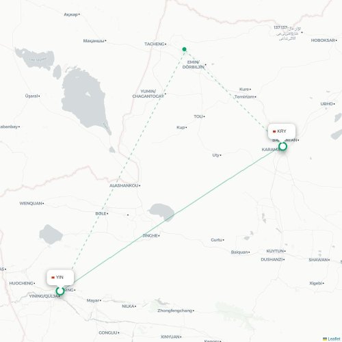 Mapa lotu bezpośredniego Ili – Karamay