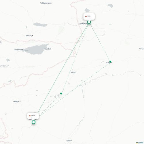 Mapa lotu bezpośredniego Ili – Kaszgar