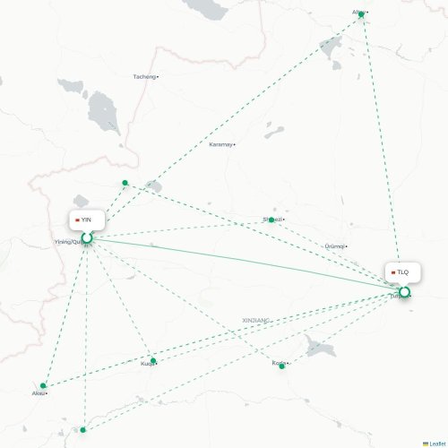 Mapa lotu bezpośredniego Ili – Turpan