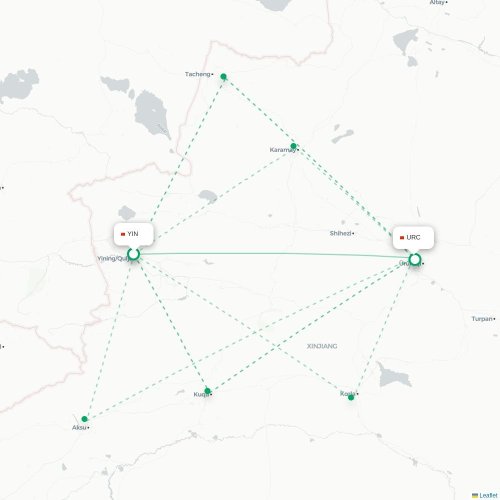 Mapa lotu bezpośredniego Ili – Urumczi