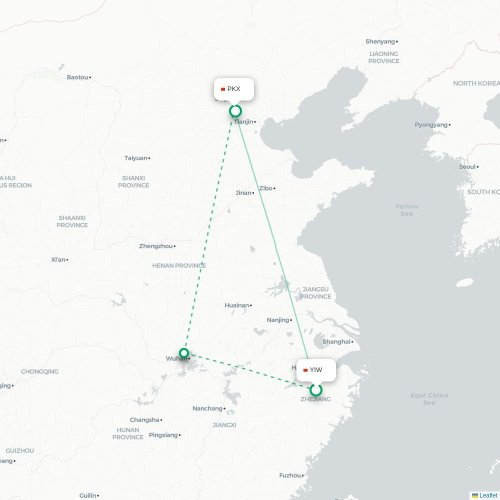 Mapa lotu bezpośredniego Jinhua – Pekin