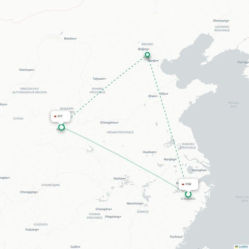 Mapa lotu bezpośredniego Jinhua – Xi'an
