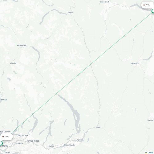 Mapa de vuelo directo Kamloops - Vancouver
