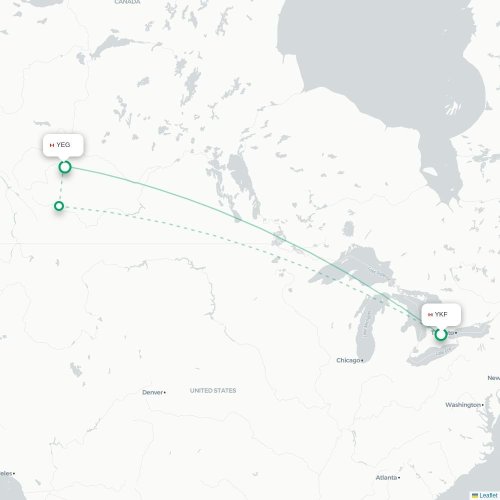 Toronto - Edmonton kaart van rechtstreekse vlucht